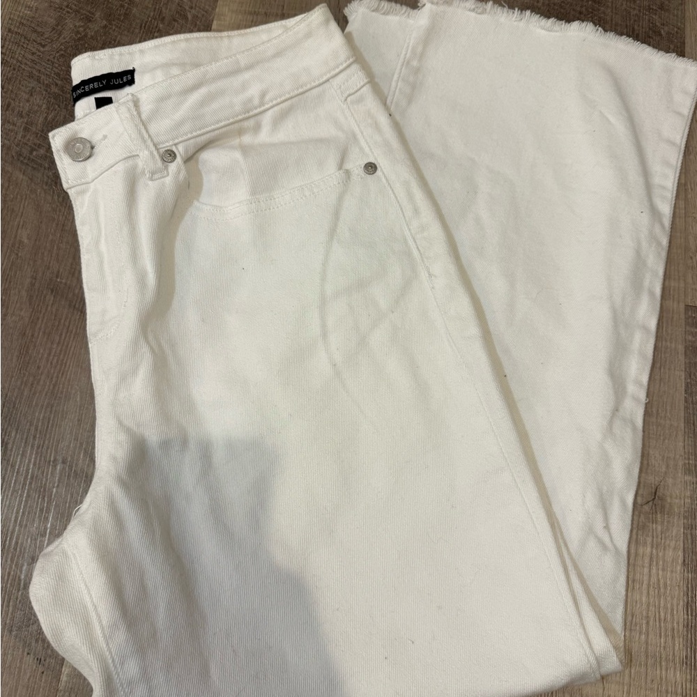 Sincerely Jules White Wide-Leg Raw Hem Jeans - Size 7/28 - High Rise Stretch